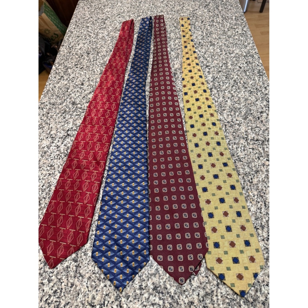 Jos A Bank Necktie Set Mens XL Multicolor Geometric Extra Long Silk 4pc
